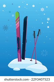 Illustration of skis stuck in snow