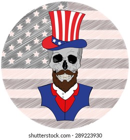 Illustration Skull with American Hat July 4th