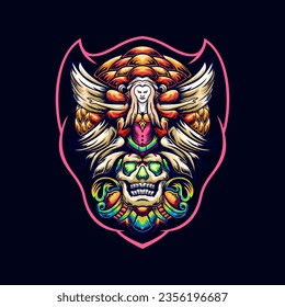 illustration skull with angel concept design