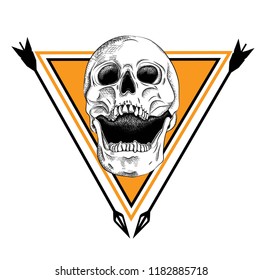  Illustration of skull in the background of a triangles. Can be used for printing on T-shirts, flyers, etc. Vector illustration
