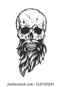 illustration of skull with beard and mustache