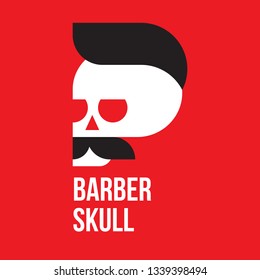 illustration skull with beard and mustache, for barbershop or halloween