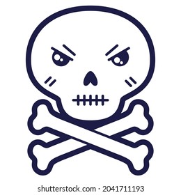 Illustration of skull with bones in cartoon style. Happy Halloween angry character.