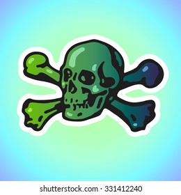 Illustration of skull with bones on white background.