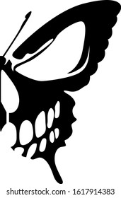 illustration of skull or butterfly wing icon, sticker,tshirt print, vector illustration