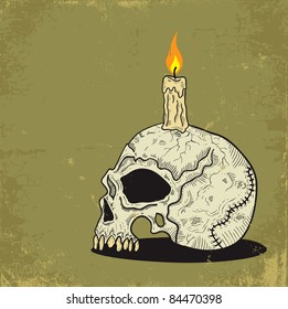 Illustration of a skull with a candle