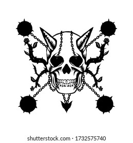 illustration of skull and chain for tattoo design or shirt