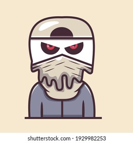 illustration of a skull character motorcycle rider wearing a mask
