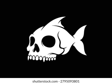 Illustration of a skull combined with a fish, featuring sharp teeth and fins