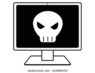 Illustration of skull computer virus image on computer screen
