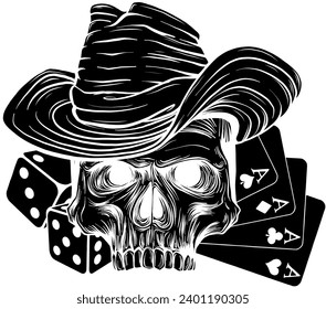 illustration of Skull cowboy on white background