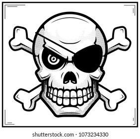 An illustration of a skull and crossbones on a poster.