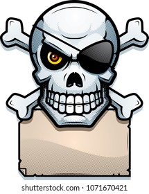 An illustration of a skull and crossbones with a paper sign.