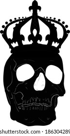 illustration with skull in crown isolated on white background