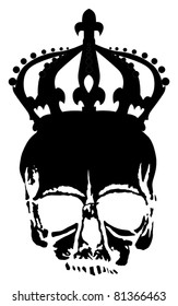 illustration with skull in crown isolated on white background