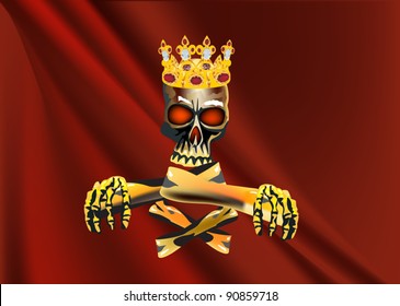 illustration with skull in crown on brown background