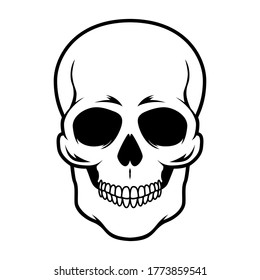 Illustration of skull. Design element for logo, emblem, sign, poster, card, banner. Vector illustration