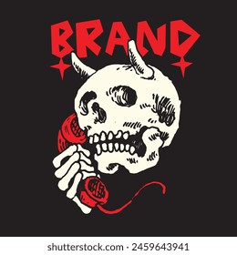 illustration of a skull devil making a call, very suitable for loud music and horror merchandise.