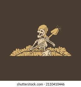 Illustration of skull digging grave