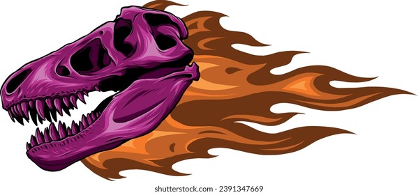 illustration of skull dinousaur tyrannosaurus rex with flames