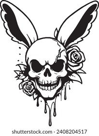 illustration of a skull with ears of a rabbit and roses.vector illustration