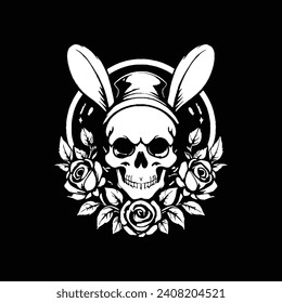 illustration of a skull with ears of a rabbit and roses.vector illustration