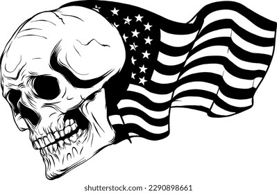 illustration of skull emblem monochrome with usa flag vector