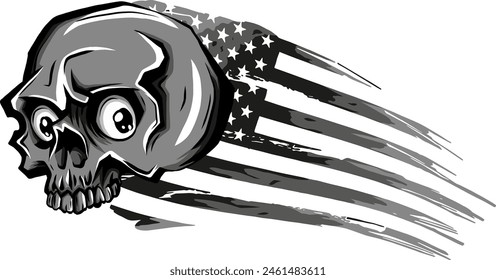 illustration of skull emblem monochrome with usa flag vector