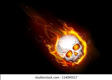 illustration of skull falling with fire flame