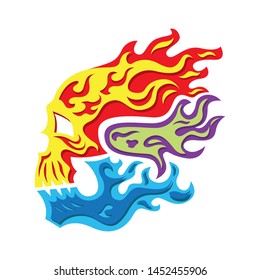 illustration of skull with fire sticker