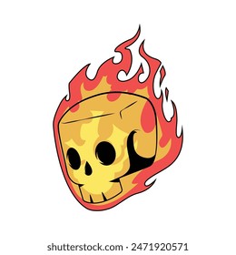 Illustration of skull with flame. Isolated flame skull illustration. Flame skull with the red flame and black line skull