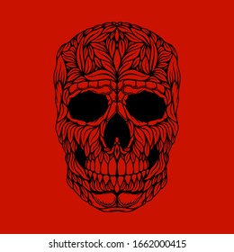 Illustration of skull in floral style. Design element for poster, card, banner, emblem, t shirt. Vector illustration
