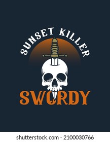 Illustration of Skull with Flower on Summer Holiday