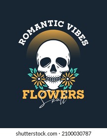 Illustration of Skull with Flower on Summer Holiday