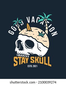 Illustration of Skull with Flower on Summer Holiday