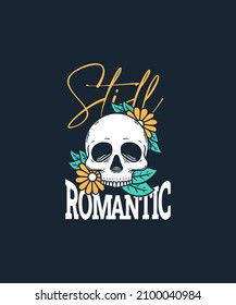 Illustration of Skull with Flower on Summer Holiday