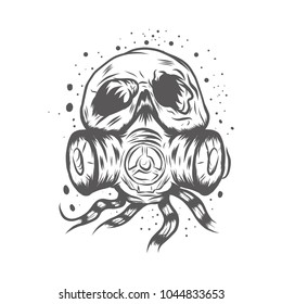 illustration of skull at gas mask