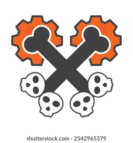 illustration of skull and gear isolated on white background