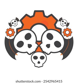 illustration of skull and gear isolated on white background