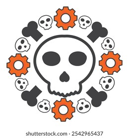 illustration of skull and gear isolated on white background