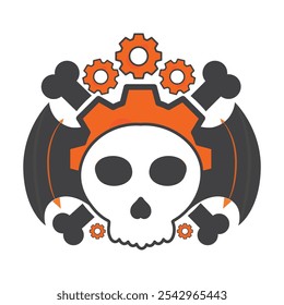 illustration of skull and gear isolated on white background