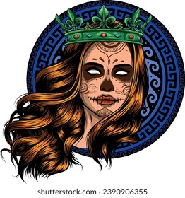 illustration of Skull girl with a crown