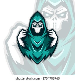 illustration of a skull with a green robe