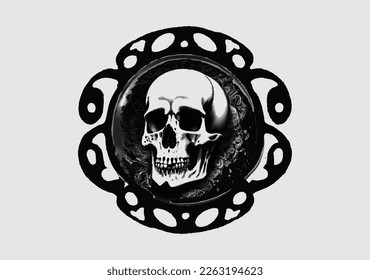  illustration of skull Grunge seamless pattern with skulls. Vector illustration.
