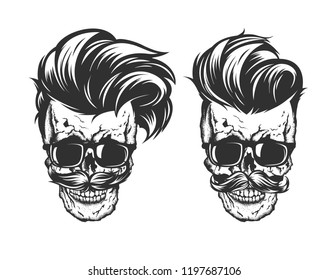 illustration of skull with hair beard and mustache