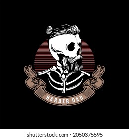 an illustration skull with hair style and beard