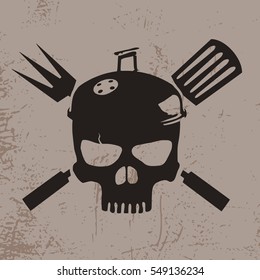 Illustration of a skull with a hat of a BBQ grill