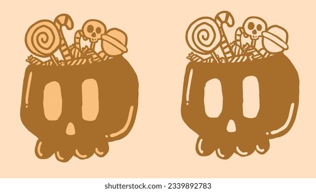 illustration of a skull having a lot of candies