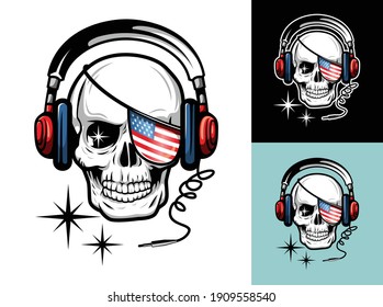 illustration of skull head with American flag eyepatch