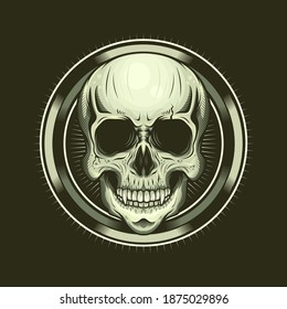 Illustration of skull head and circle realistic vector design